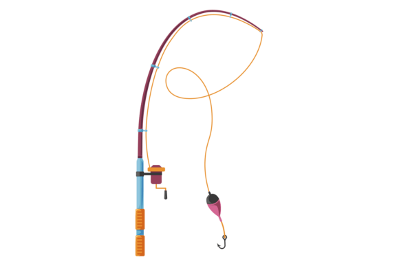 Angling Rod. Cartoon Fishing Graphics & Illustrations