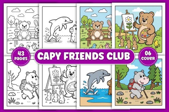 Bold Easy Capy Friends Coloring Pages: Graphics & Coloring Pages Amp