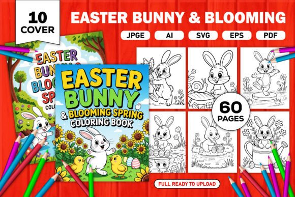 Bunny Blooming Spring Coloring Pages: Graphics & Coloring Pages Amp