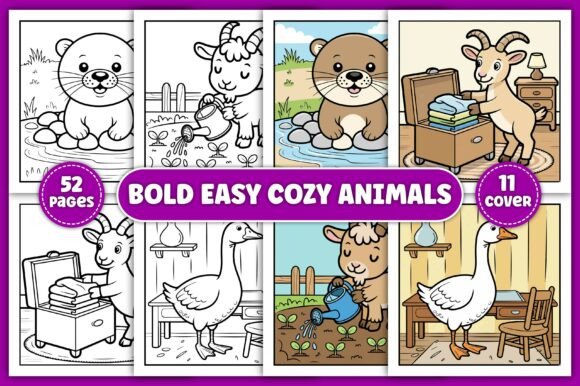 Cozy Animals Coloring Pages for Kids: Graphics & Coloring Pages Amp