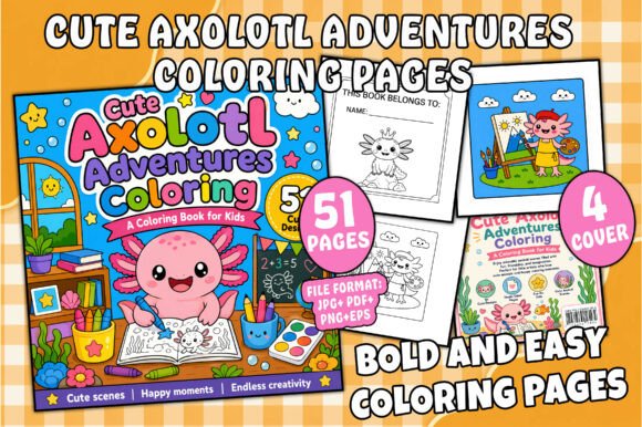 Cute Axolotl Adventures Coloring Pages