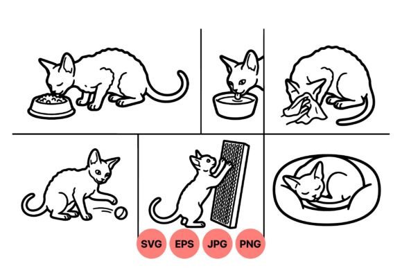 Cute Cat Activity Line Art Set: Graphics & Illustrations