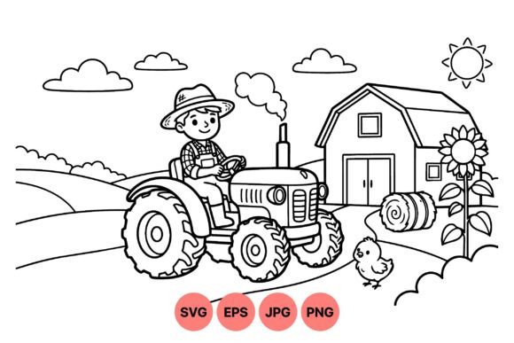 Cute Farm Tractor Coloring SVG: Playful Graphics & Illustrations