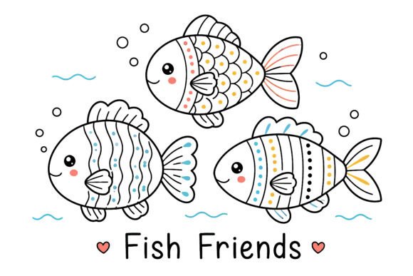 Cute Fish Friends Coloring Page Graphics Freebies