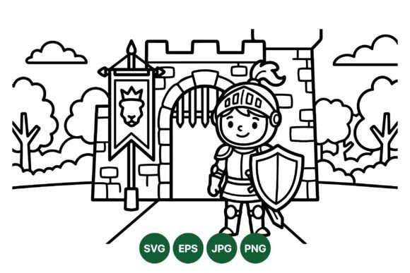 Cute Knight Castle Coloring SVG: Graphics & Illustrations for Whimsical Branding