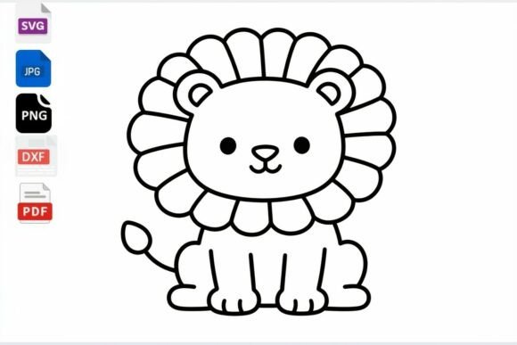Cute Lion Coloring Page SVG Cut File for Crafts & Graphics