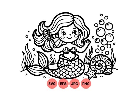 Cute Mermaid Coloring Clipart