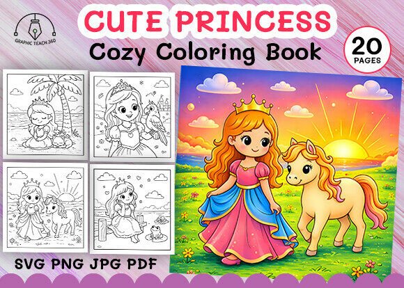 Cute Princess Coloring Book: Graphics & Coloring Pages Amp