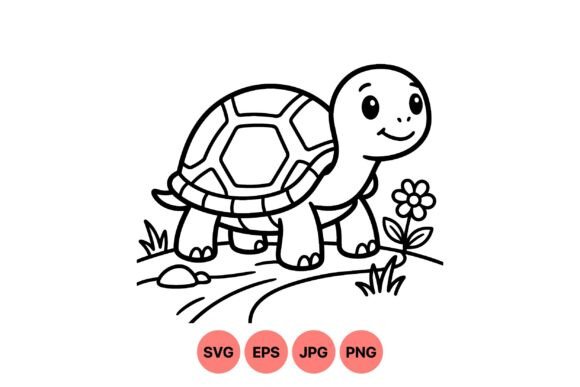 Cute Turtle Coloring SVG Design: Graphics & Illustrations for Brand Play