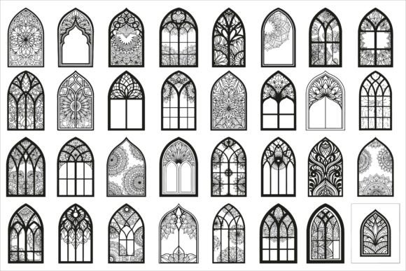 Elegant Window Design Coloring Pages: Graphics for Crafts