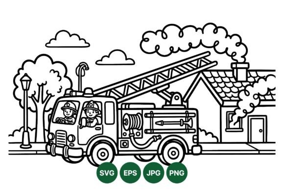 Fire Truck Rescue Coloring Page: Graphics & Illustrations