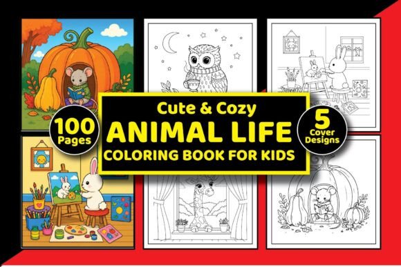 Fun Cute Cozy Animal Life Coloring Book: Graphics & Coloring Pages Amp