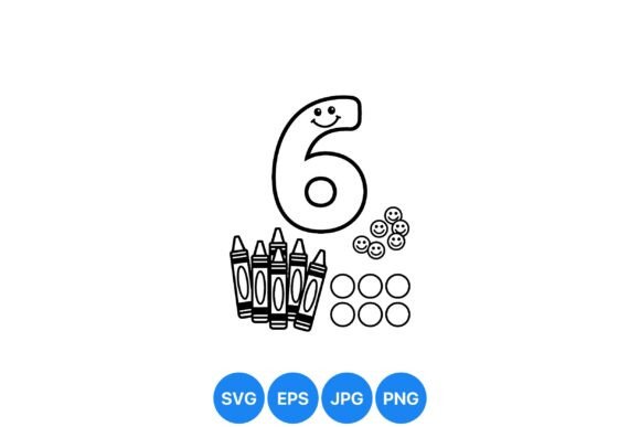 Happy Number Six Coloring Clipart: Graphics & Illustrations