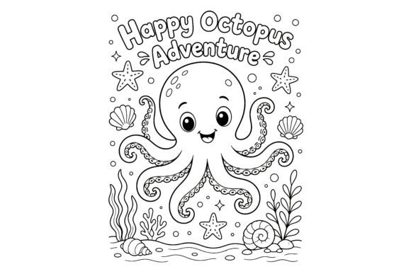 Happy Octopus Adventure Coloring Page Graphics Freebies