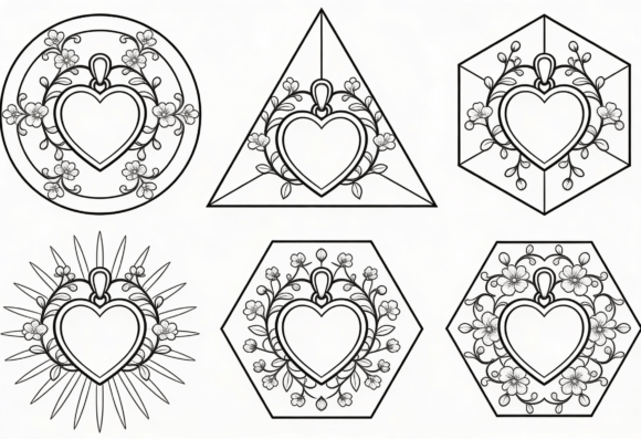 Heart Pendant Mandala Coloring Pages Set: Graphics for Crafts & Brand Storytelling