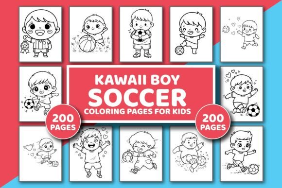 Kawaii Boy Soccer Coloring Pages Bundle: Graphics & Coloring Pages Amp