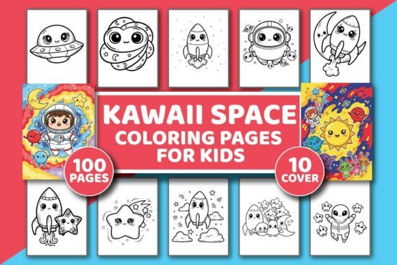 Kawaii Space Coloring Pages for Kids: Graphics & Coloring Pages Amp