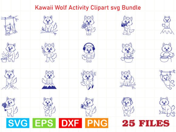 Kawaii Wolf Activity Clipart SVG Bundle: Graphics & Illustrations