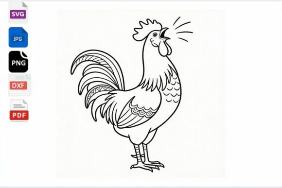 Rooster SVG Coloring Page Farm Animal Graphics