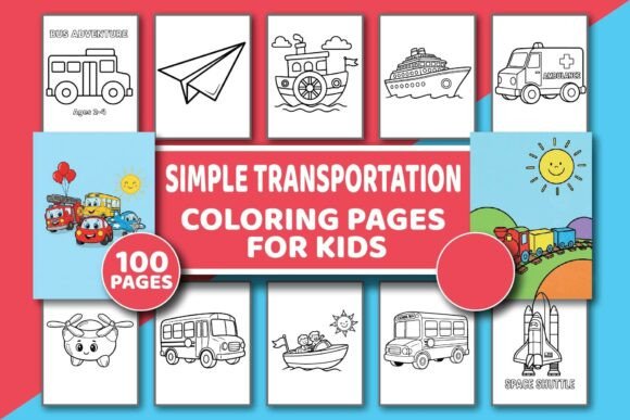 Simple Transportation Coloring Book: Graphics & Coloring Pages Amp