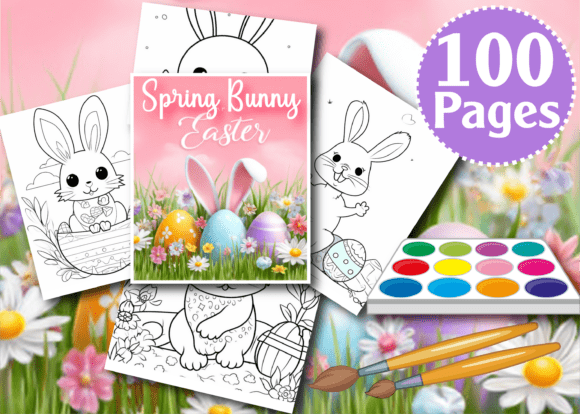 Spring Bunny Easter Kids Coloring Pages Graphics