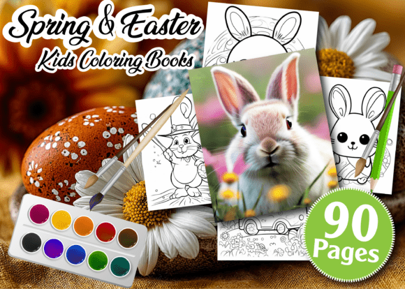 Spring Easter Kids Coloring Books: Graphics & Coloring Pages Amp