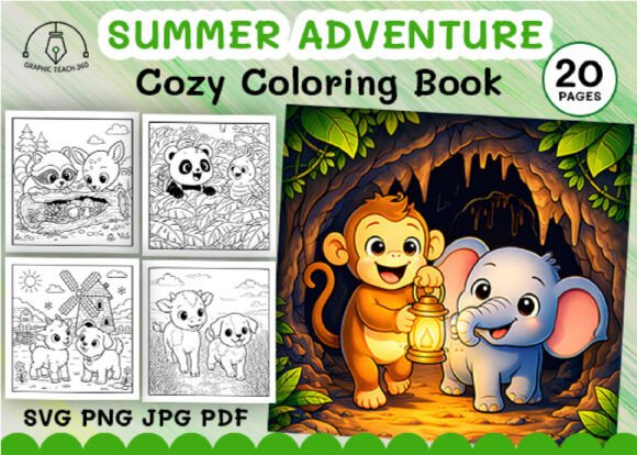 Summer Adventure Coloring Book: Graphics & Coloring Pages Amp