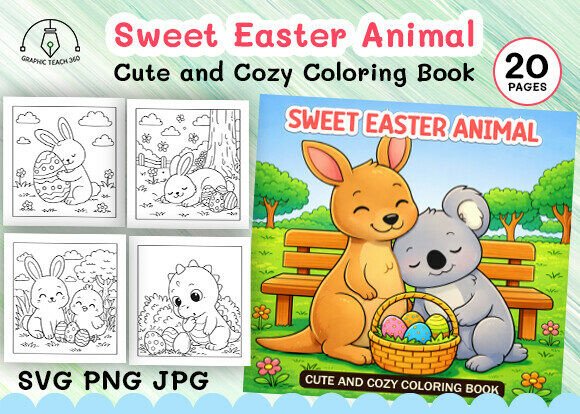 Sweet Easter Animal Cozy Coloring Book: Graphics & Coloring Pages Amp