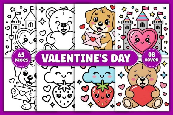 Valentines Day Coloring Book Cute Easy Graphics