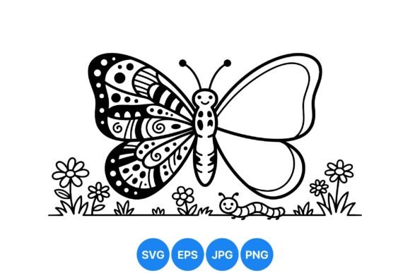 Whimsical Butterfly Coloring SVG: Graphics & Illustrations